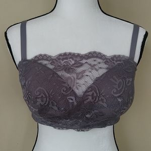 Valmont Soft Cup Embroidered Lace Cami Style Bra 38C Gray Grey